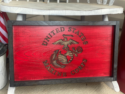 Wood Carved Flag USMC
